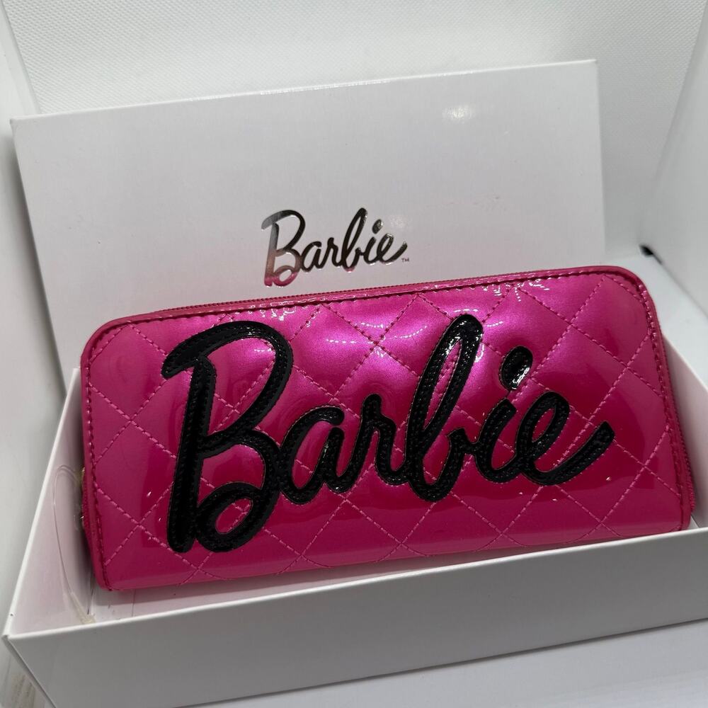 Barbie Hot Pink Quilted Patent Long Zip Wallet with Box